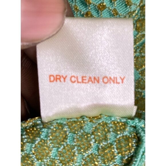 Torn By Ronny Kobo Womens Peplum Top Green Geometric Crew‎ Stretch Ruffles M - Picture 5 of 8